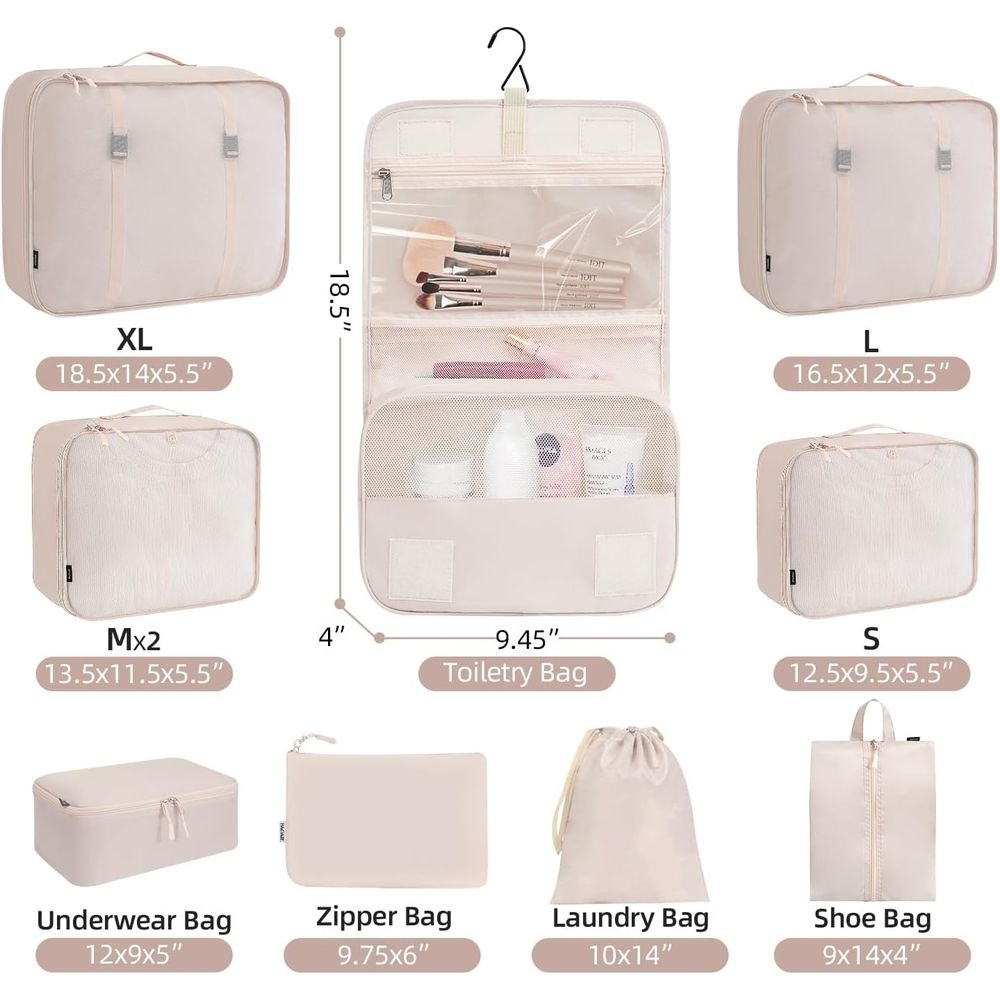 مجموعة من 8 أو 10 حقائب تنظيم  - مراجعة Travel Accessories Packing Cubes وسعره